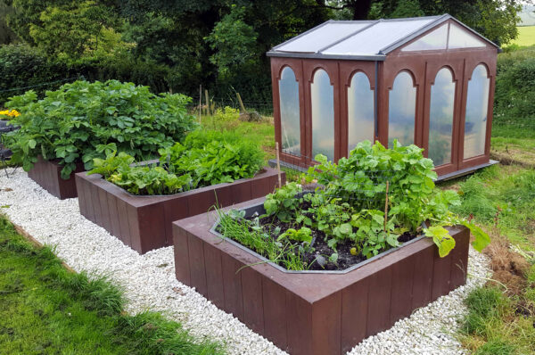 TImber Planters and Greenhouse